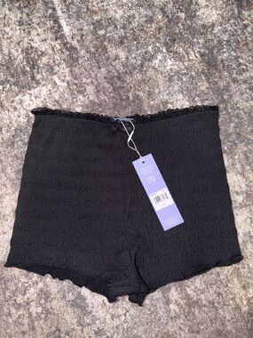 Women's Black Smocked High-Waist Lounge Shorts